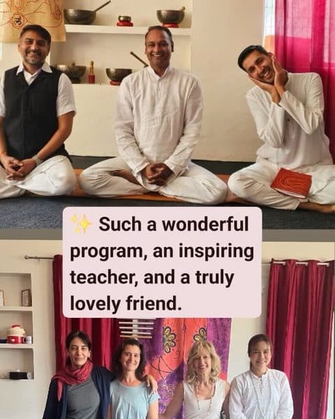 Kai with her teachers and fellow students at the end of a pranayama training in Rishikesh